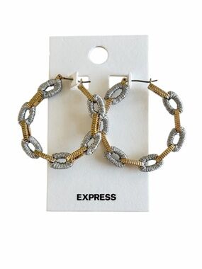 Express Two-Tone Chain Link Hoop Earrings in Gold & Silver Tones
